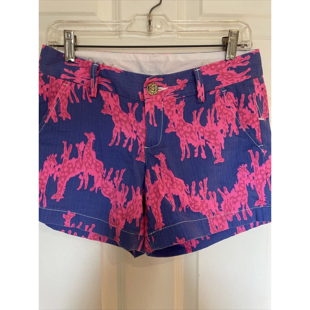 Lilly Pulitzer CALLAHAN SHORTS Blue PINK giraffes sz 0 cotton New
